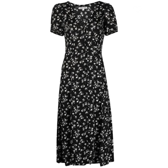REFORMATION Locklin in Jasmine Black Floral Print Midi Shirt Dress - Sz - 0 - Picture 1 of 10